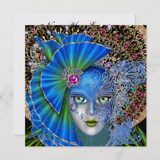 Masquerade Mardi Gras Uitnodiging (Voorkant / Achterkant)