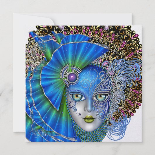 Masquerade Mardi Gras Uitnodiging (Voorkant)