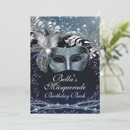 Masquerade Mardi Gras Uitnodigingen voor verjaarda (Staand voorkant)