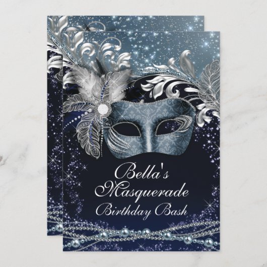 Masquerade Mardi Gras Uitnodigingen voor verjaarda (Voorkant / Achterkant)