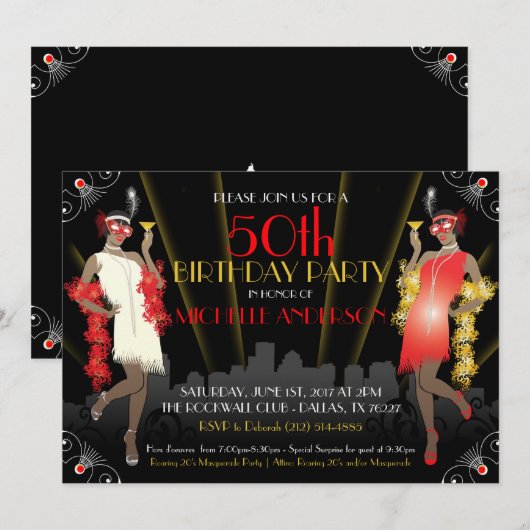 Masquerade Mardi Gras verjaardagsuitnodiging Kaart (Voorkant / Achterkant)