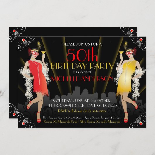 Masquerade Mardi Gras verjaardagsuitnodiging Kaart (Voorkant / Achterkant)