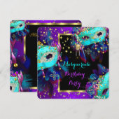 Masquerade Mask Blauwgroen Blue Paars Birthday Par Kaart (Voorkant / Achterkant)