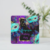 Masquerade Mask Blauwgroen Blue Paars Birthday Par Kaart (Staand voorkant)
