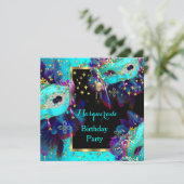 Masquerade Mask Blauwgroen Blue Pink Birthday Part Kaart (Staand voorkant)