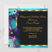 Masquerade Mask Blauwgroen Blue Pink Birthday Part Kaart (Achterkant)