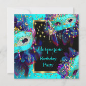Masquerade Mask Blauwgroen Blue Pink Birthday Part Kaart (Voorkant)