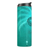 Masquerade Mask blauwgroen veer Art Deco Thermosbeker (Gedraaid links)