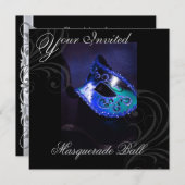 Masquerade Mask Blue Halloween Party Invitation Kaart (Voorkant / Achterkant)