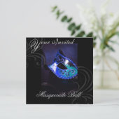 Masquerade Mask Blue Halloween Party Invitation Kaart (Staand voorkant)