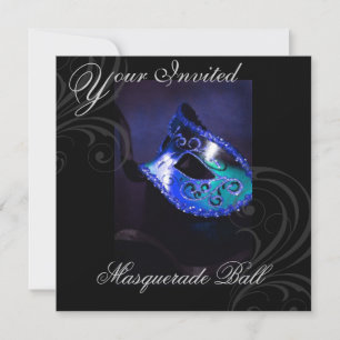 Masquerade Mask Blue Halloween Party Invitation Kaart