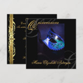 Masquerade Mask BLue Quinceanera Party Invitation Kaart (Voorkant / Achterkant)