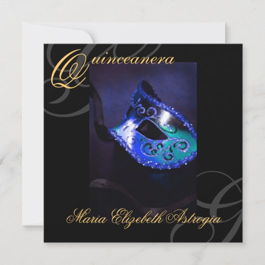 Masquerade Mask BLue Quinceanera Party Invitation Kaart (Voorkant)
