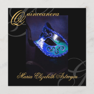 Masquerade Mask BLue Quinceanera Party Invitation Kaart