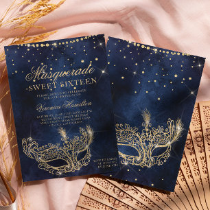 Masquerade mask chic gold glitter sparkle Sweet 16 Kaart