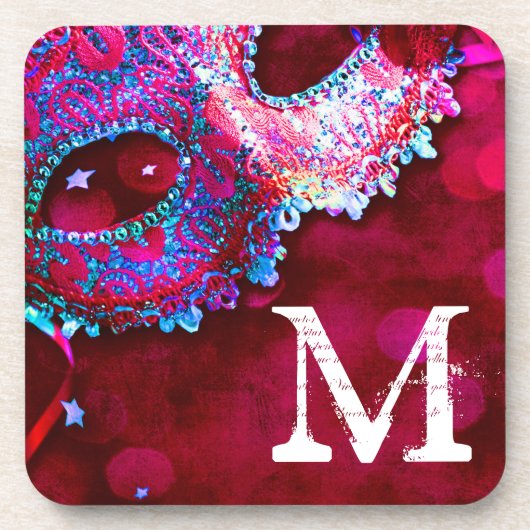 Masquerade Mask Costume Hal Monogram Drink Onderze Bier Onderzetter (Voorkant)