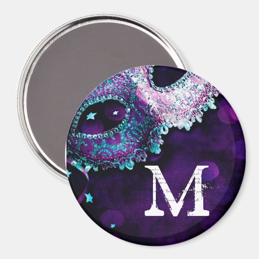 Masquerade Mask Costume Monogram Initiaal Magnet (Voorkant / Achterkant)