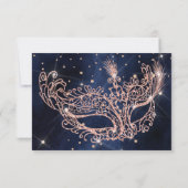 Masquerade mask elegant roze goud glitters RSVP Kaartje (Achterkant)