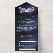Masquerade Mask Galaxy Blue Stars Quinceanera All In One Uitnodiging (Binnen)