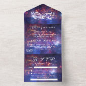 Masquerade Mask Galaxy Blue Stars Quinceanera All In One Uitnodiging (Binnen)