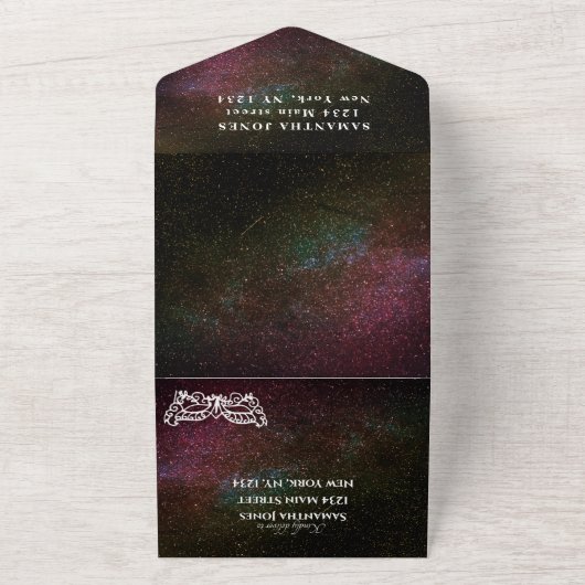 Masquerade Mask Galaxy Sky Stars Quinceanera All In One Uitnodiging (Buitenkant)