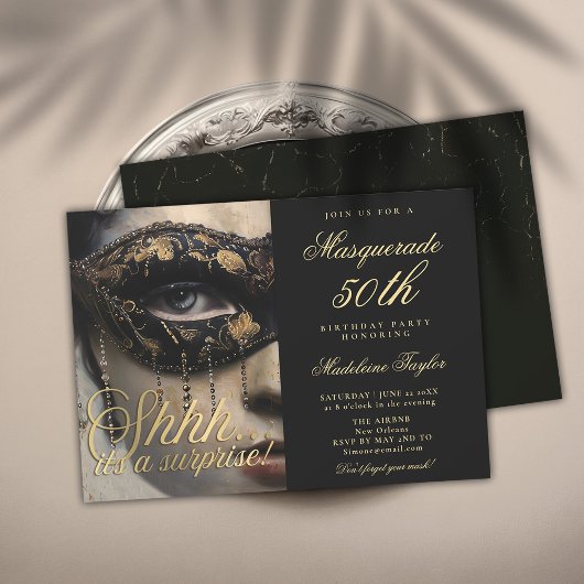 Masquerade Mask Gold Black Surprise 50e verjaardag Kaart