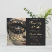 Masquerade Mask Gold Black Surprise 50e verjaardag Kaart (Staand voorkant)