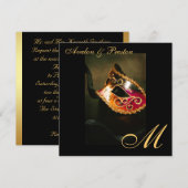 Masquerade Mask Gold Monogram Weddenschap Kaart (Voorkant / Achterkant)