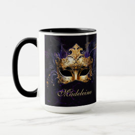 Masquerade Mask Gold Purple Black Moody Name Gift Mok