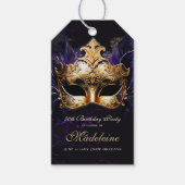 Masquerade Mask Gold Purple Dramatic 50th Birthday Cadeaulabel (Voorkant)