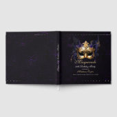 Masquerade Mask Gold Purple Dramatic 50th Birthday Gastenboek (Volledig)