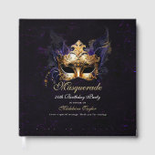 Masquerade Mask Gold Purple Dramatic 50th Birthday Gastenboek (Voorkant)