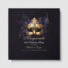 Masquerade Mask Gold Purple Dramatic 50th Birthday Gastenboek