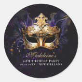 Masquerade Mask Gold Purple Dramatic 50th Birthday Ronde Sticker (Voorkant)