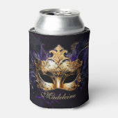 Masquerade Mask Gold Purple Dramatic Name Keepsake Blikjeskoeler (Blikje Voorkant)