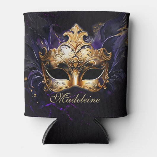 Masquerade Mask Gold Purple Dramatic Name Keepsake Blikjeskoeler (Voorkant)