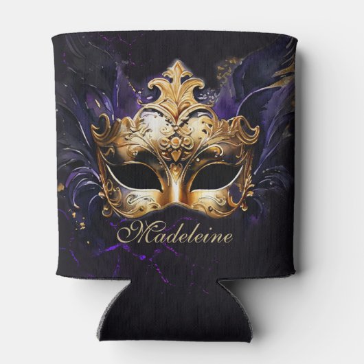 Masquerade Mask Gold Purple Dramatic Name Keepsake Blikjeskoeler (Achterkant)