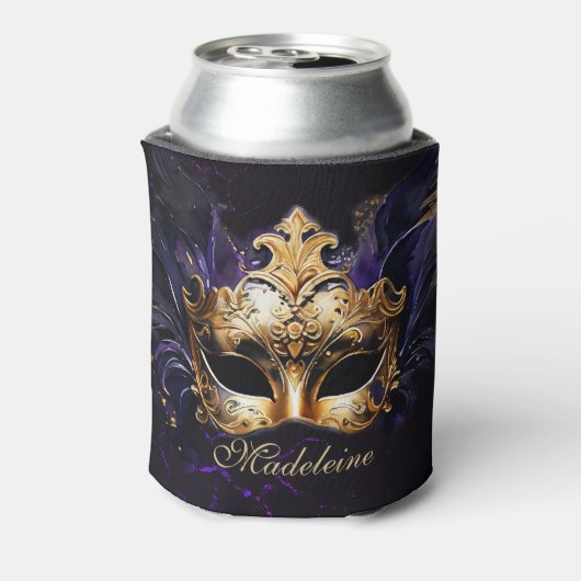 Masquerade Mask Gold Purple Dramatic Name Keepsake Blikjeskoeler (Blikje Achterkant)