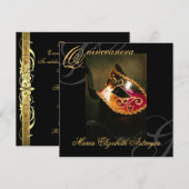 Masquerade Mask Gold Quinceanera Party Invitation Kaart (Voorkant / Achterkant)