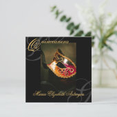 Masquerade Mask Gold Quinceanera Party Invitation Kaart (Staand voorkant)