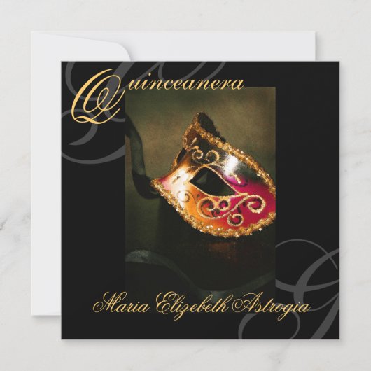 Masquerade Mask Gold Quinceanera Party Invitation Kaart (Voorkant)
