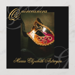 Masquerade Mask Gold Quinceanera Party Invitation Kaart