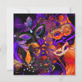 Masquerade Mask Halloween Paars Oranje Party Kaart (Achterkant)