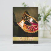 Masquerade Mask Holiday Gold RSVP Uitnodiging (Staand voorkant)