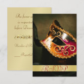 Masquerade Mask Holiday Gold RSVP Uitnodiging (Voorkant / Achterkant)