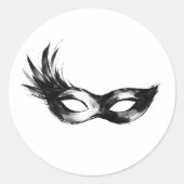 Masquerade Mask Ink Brushstroke Illustration on Ronde Sticker (Voorkant)