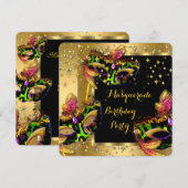 Masquerade Mask Limoen roze Gold Birthday Party Kaart (Voorkant / Achterkant)