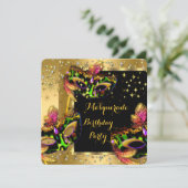 Masquerade Mask Limoen roze Gold Birthday Party Kaart (Staand voorkant)