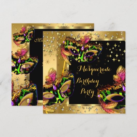 Masquerade Mask Limoen roze Gold Birthday Party Kaart (Voorkant / Achterkant)