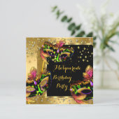 Masquerade Mask Limoen roze Gold Birthday Party Kaart (Staand voorkant)